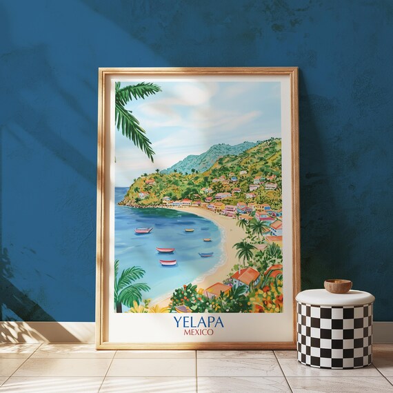 Yelapa Mexico Colorful Coastal Village Bay Vintage Travel Poster