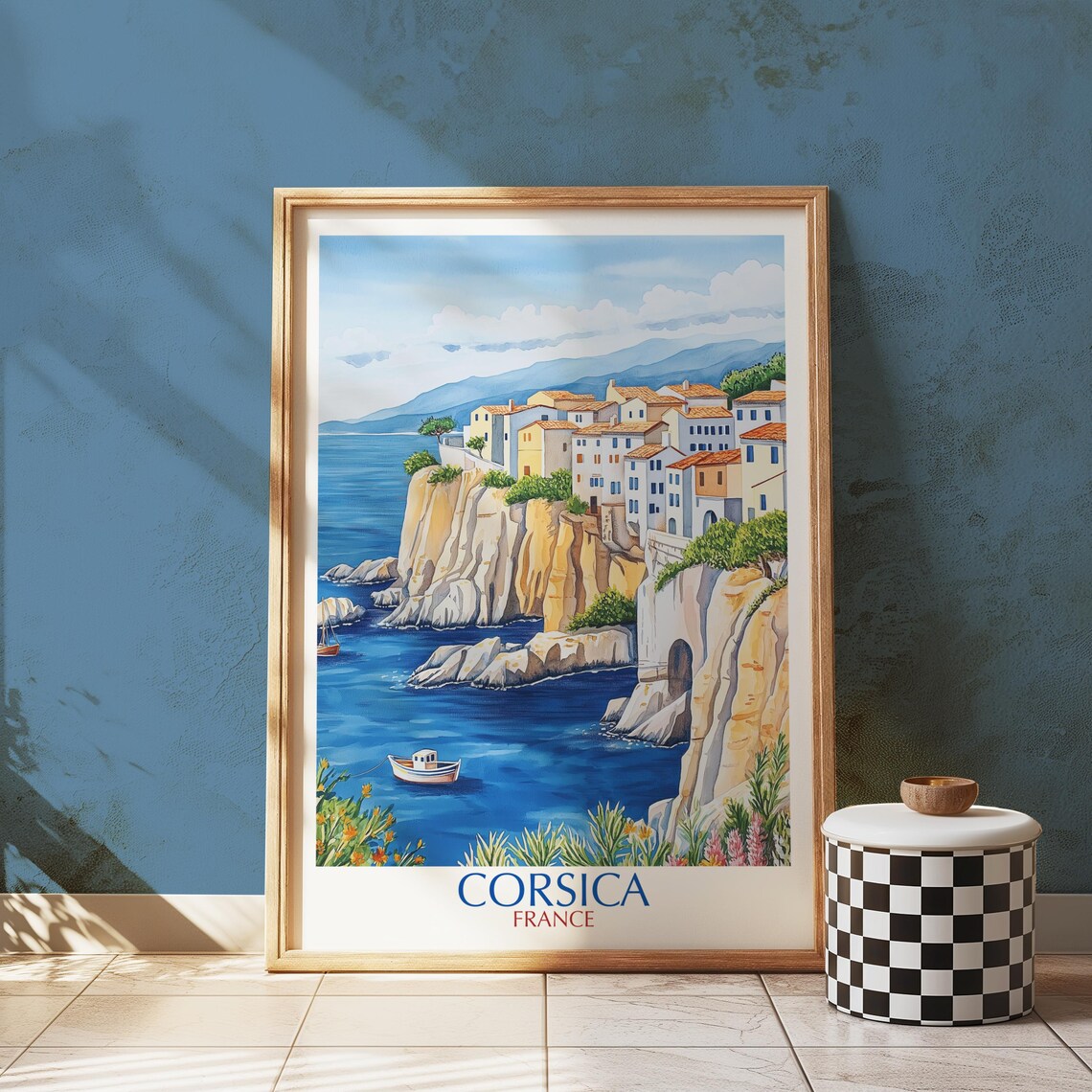 Corsica France Cliffside Village Mediterranean Travel Poster Decor