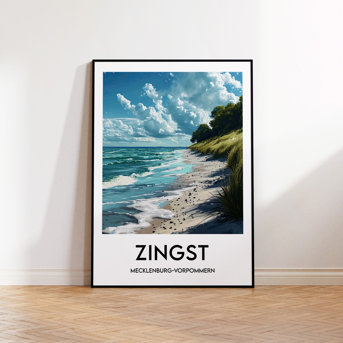 Zingst Baltic Sea Beach Dunes And Waves Mecklenburg Germany Travel Poster