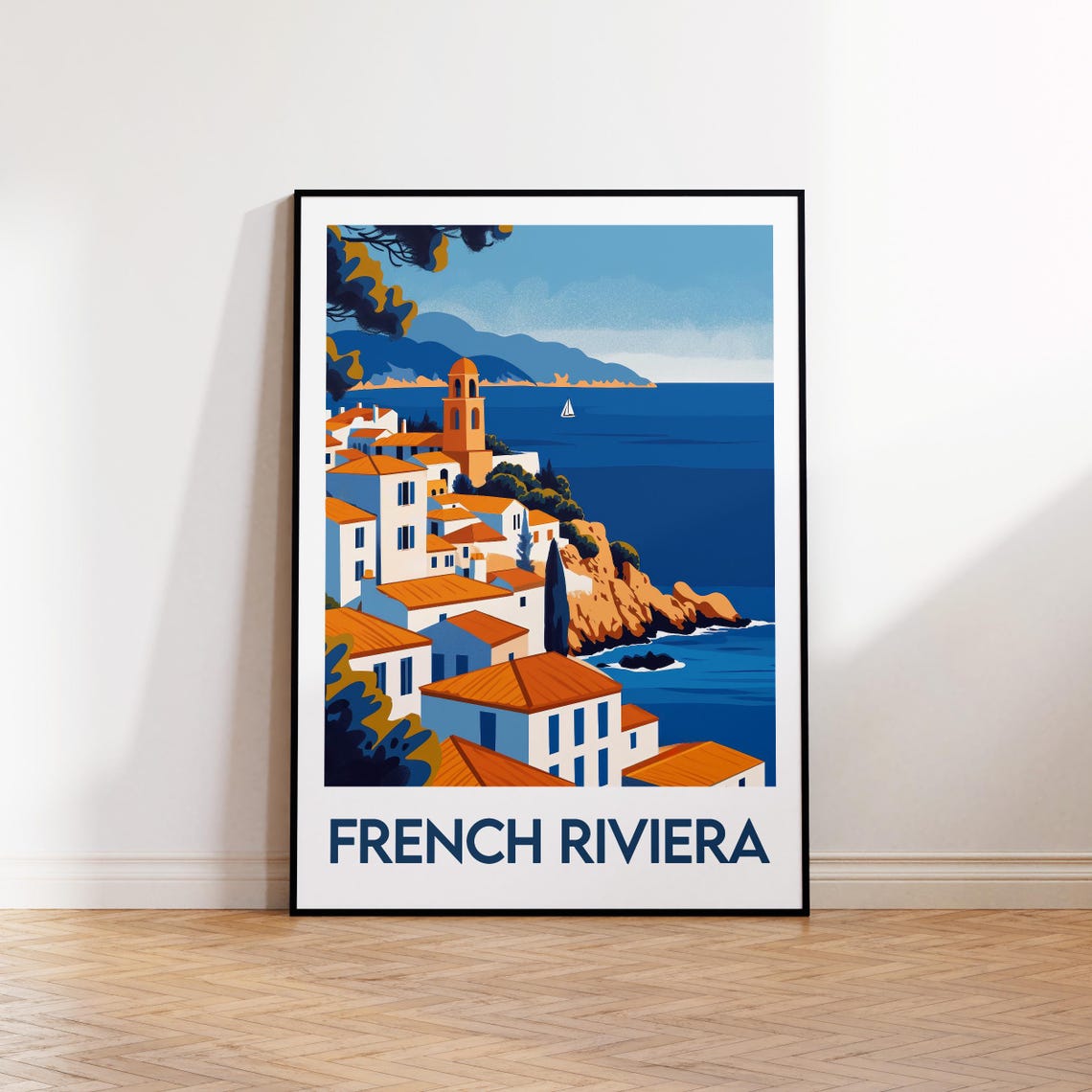 French Riviera Coastal Cliff Village Mediterranean Travel Poster