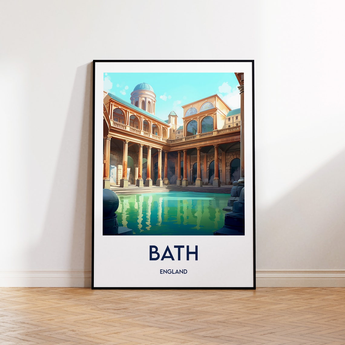 Bath England Roman Baths Vintage Travel Poster with Colonnade