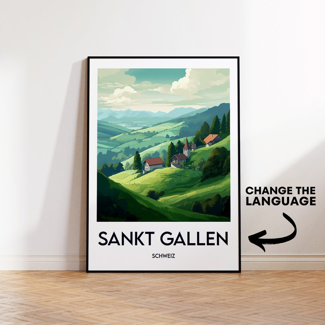 Sankt Gallen Switzerland Alpine Meadow Village Travel Poster
