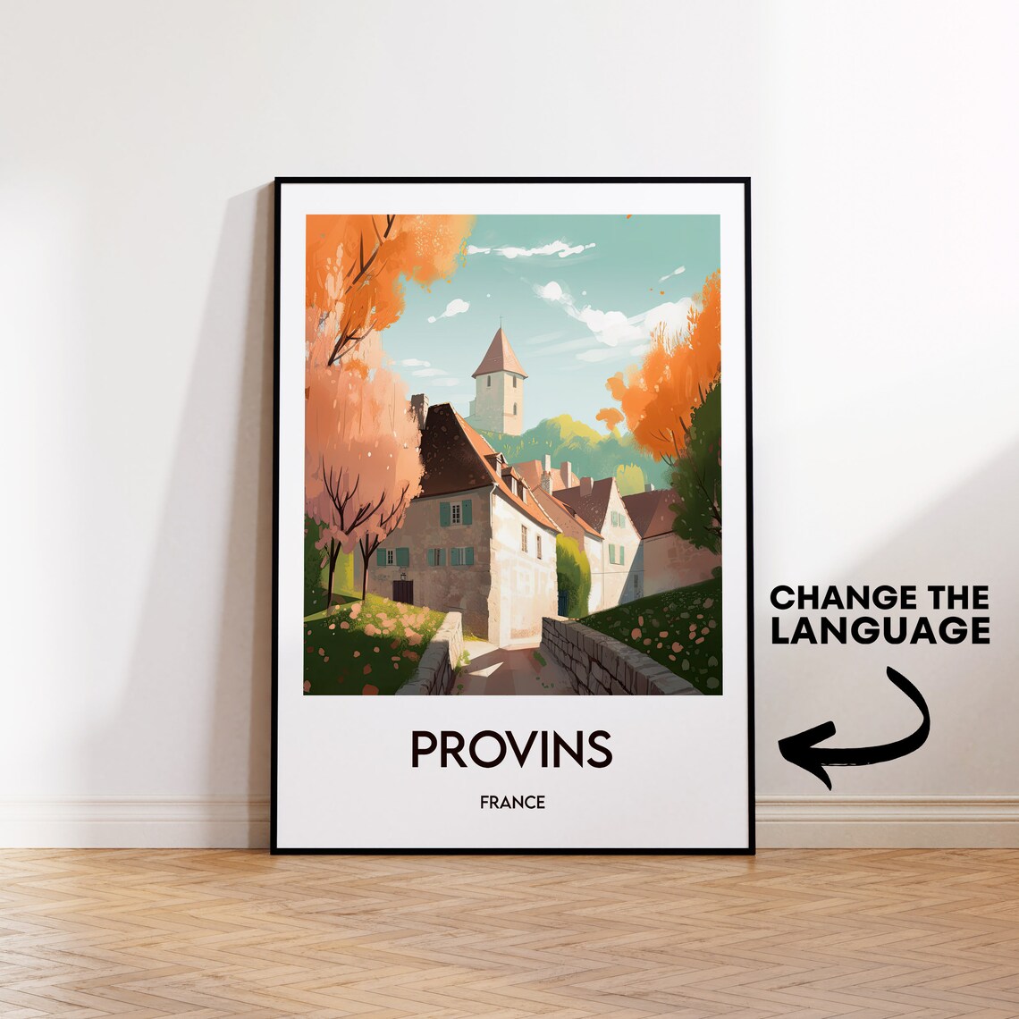 Provins France Autumn Village Church Tower Travel Art Poster