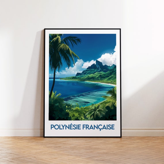 French Polynesia Poster Illustration Vintage Travel Gift