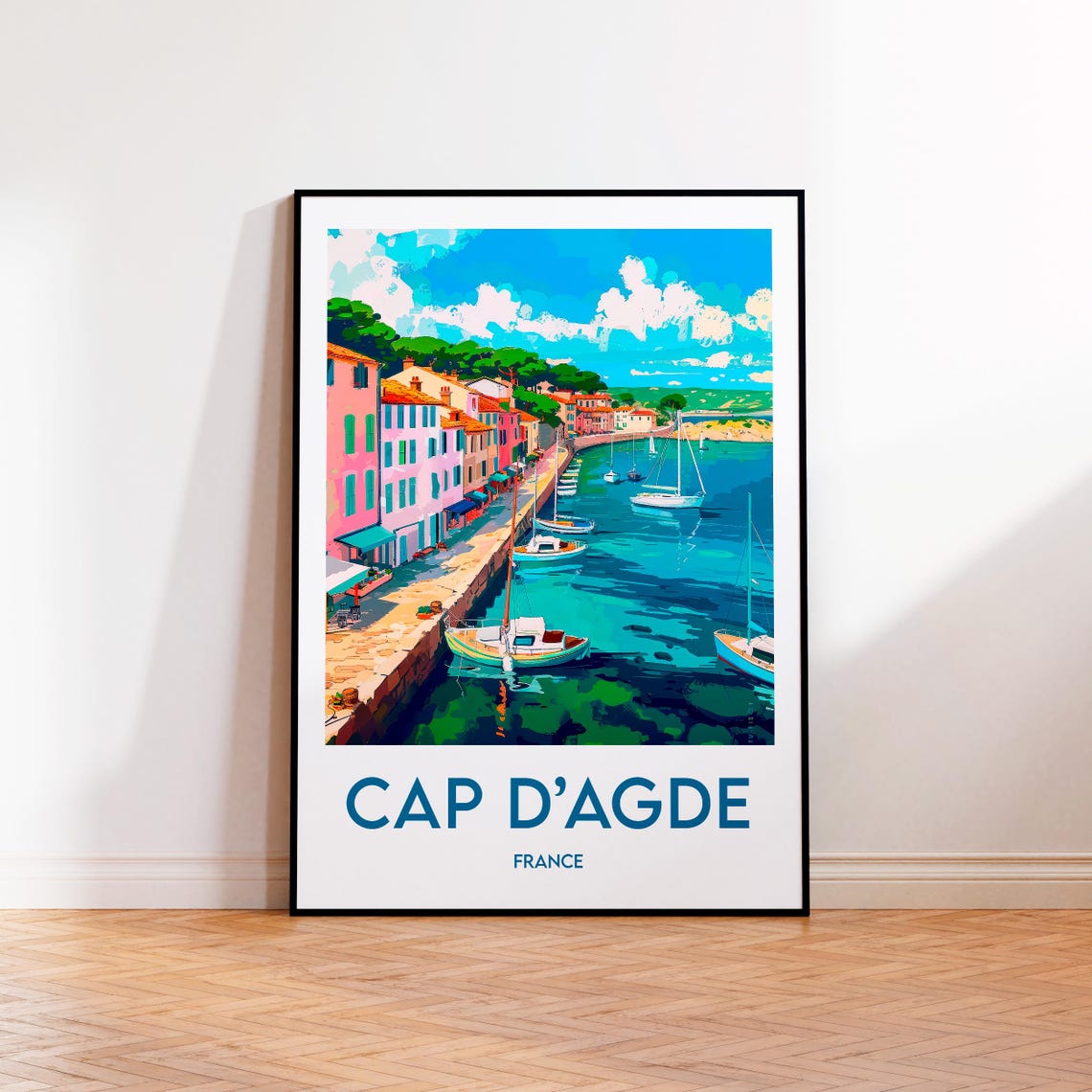 Cap Dagde France Vintage Travel Poster With Pastel Harbor Scene