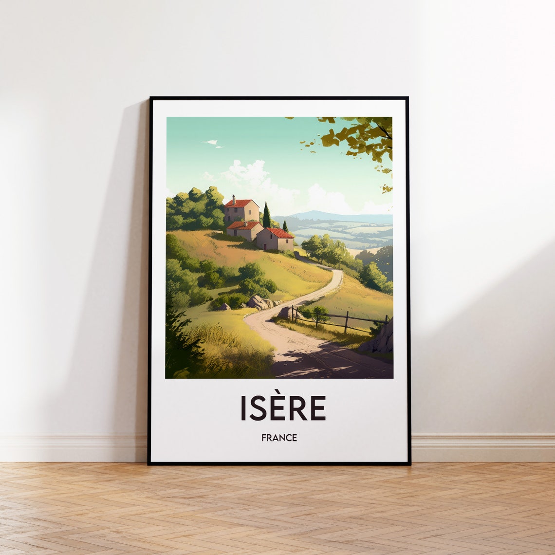Isere France Vintage Travel Poster Hillside Farmhouse Countryside View
