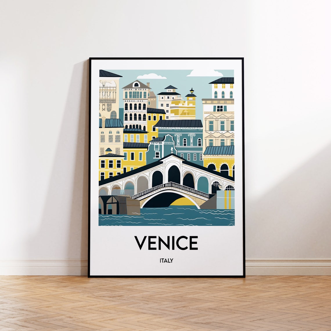 Venice Italy Travel Art Rialto Bridge Colorful Buildings Poster
