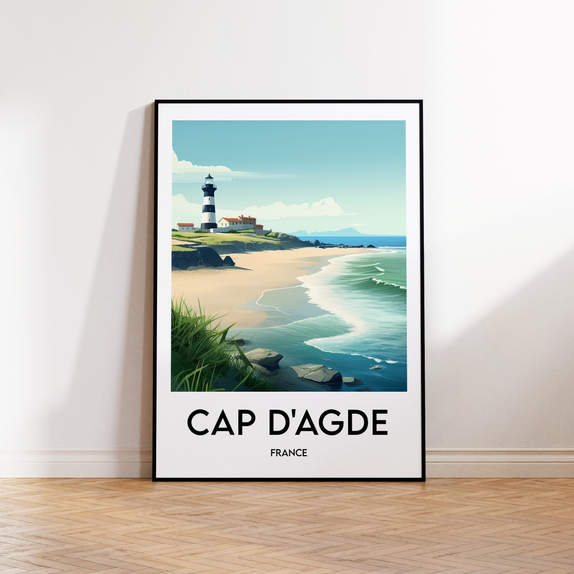 Cap d'Agde France Lighthouse Beach Vintage Style Travel Poster