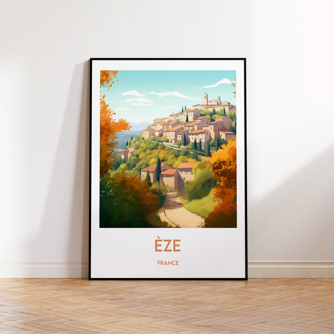 Charming Èze France Hilltop Village View Vintage Travel Poster