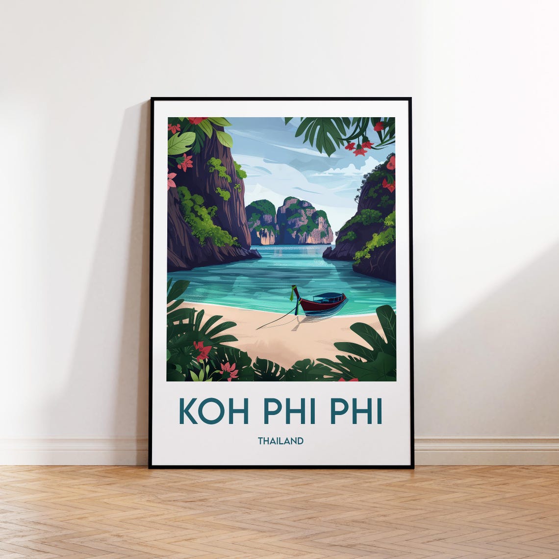 Koh Phi Phi Thailand Tropical Beach Longtail Boat Travel Poster