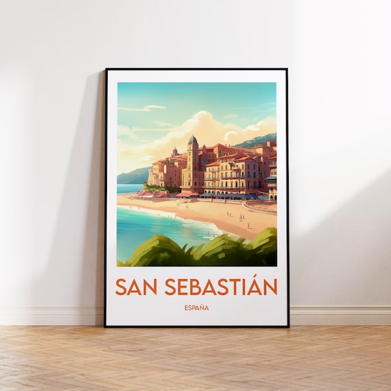 San Sebastian Spain Sunlit Beach And Grand Waterfront Buildings Travel Poster