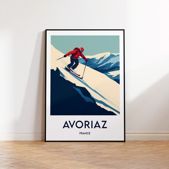 Avoriaz France Skier Carving Slope Vintage Ski Travel Poster