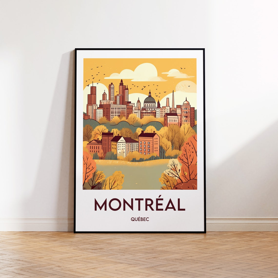 Montreal Quebec Autumn Skyline Golden Fall City Illustration Poster