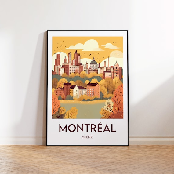 Montreal Quebec Autumn Skyline Golden Fall City Illustration Poster