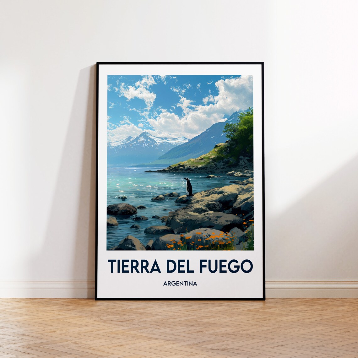 Tierra del Fuego Argentina Penguin Rocky Coast Travel Poster
