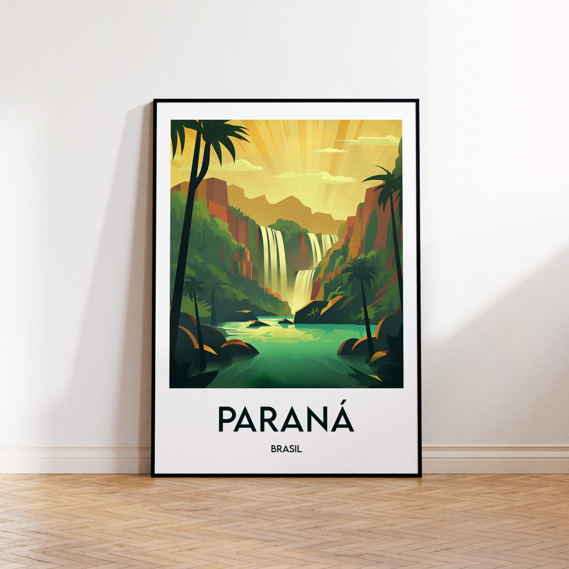 Parana Brasil Iguazu Waterfall Sunset Travel Poster Tropical Jungle