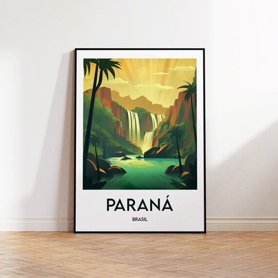 Parana Brasil Iguazu Waterfall Sunset Travel Poster Tropical Jungle