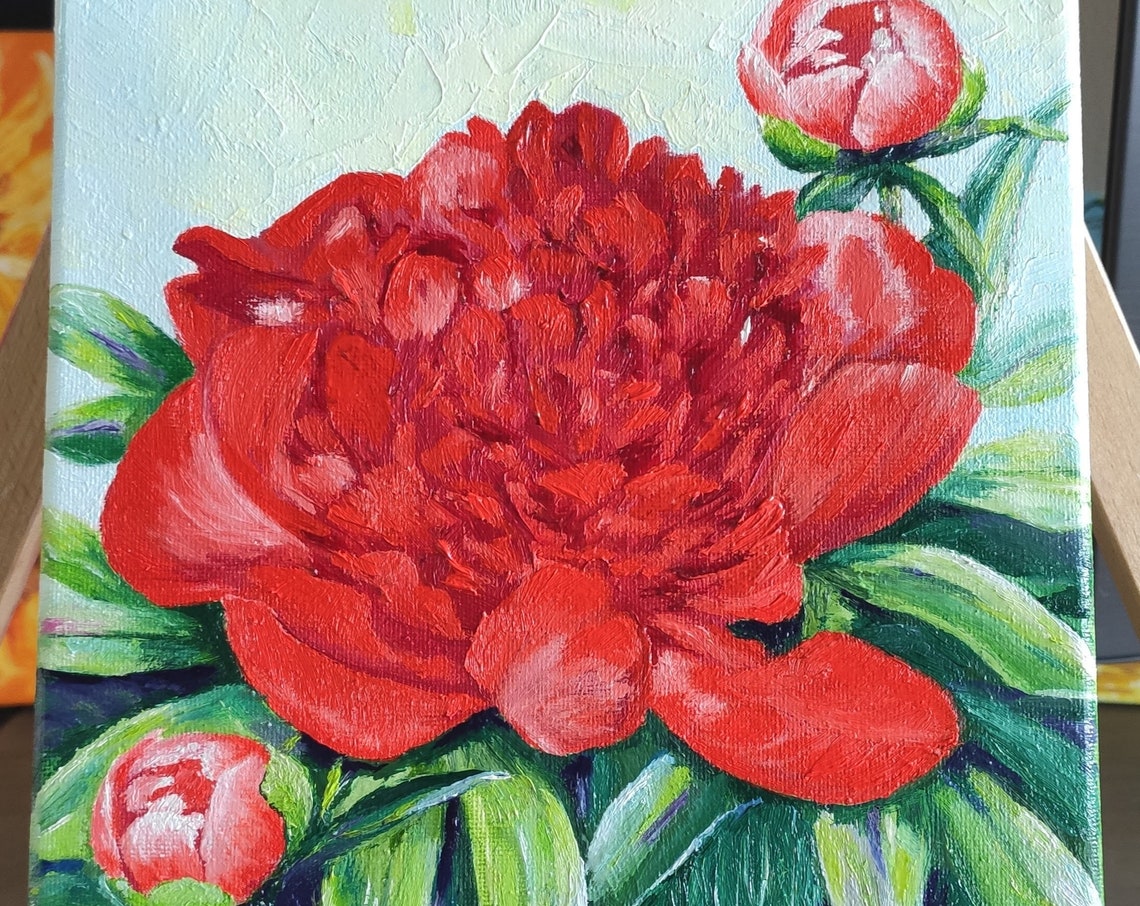 Red Peony Blossom With Buds Close-Up Lush Floral Bloom Art Poster - Image 3