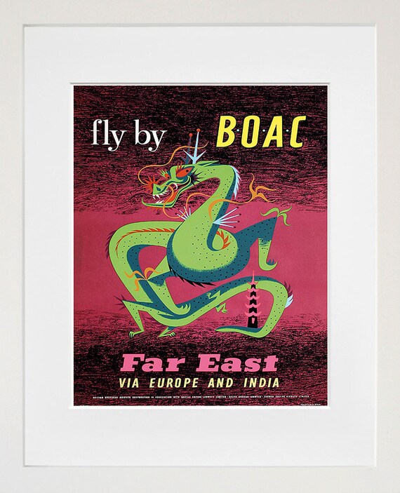 Asian Art Boac Travel Poster Dragon Print Xr135a