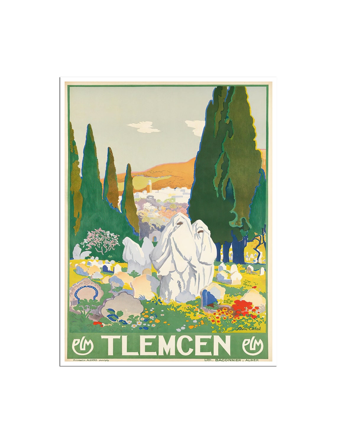 Tlemcen Algeria Vintage Cemetery Cypress Hills French Travel Poster