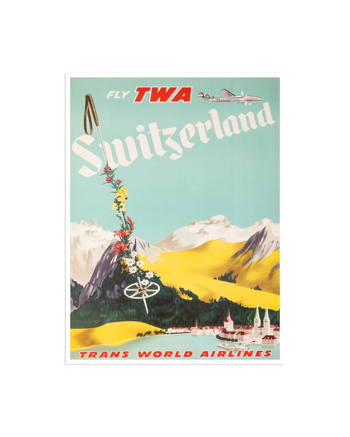 Switzerland Vintage Travel Poster, Swiss Home Decor