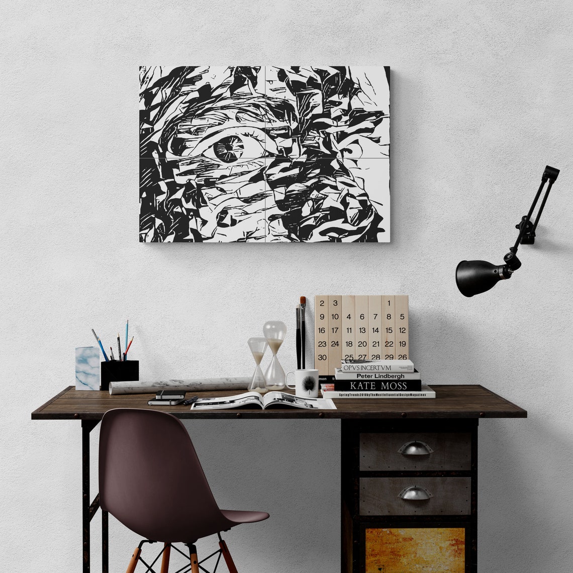 Striking Eye in Black and White Cubist Abstract Art Portrait Print - Image 5