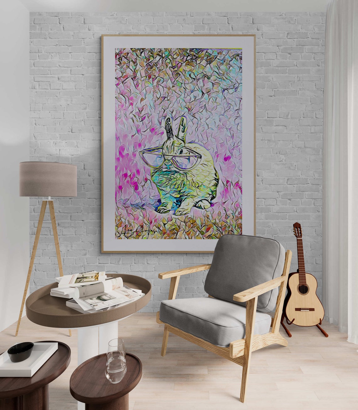 Hipster Rabbit With Glasses Colorful Neon Pop Art Portrait Poster - Image 8