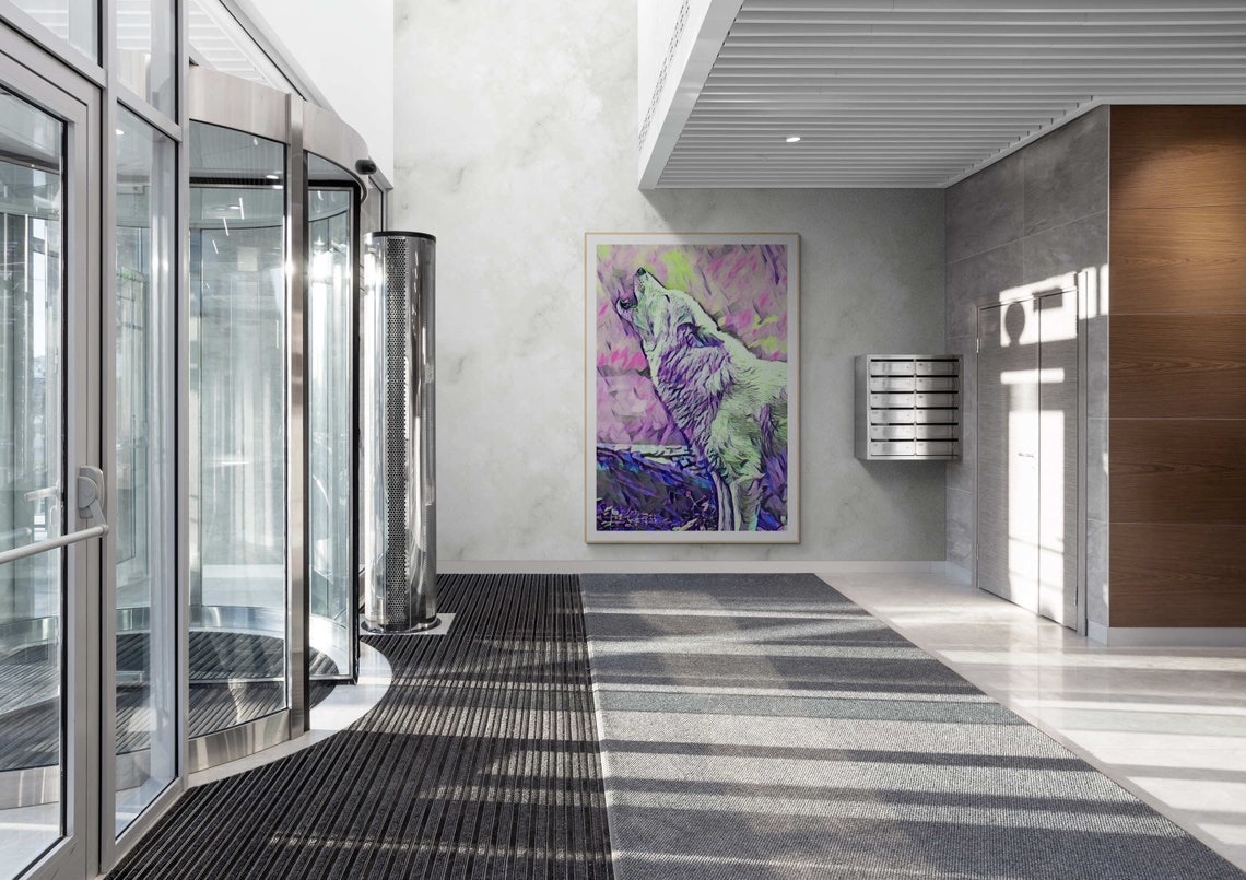 Howling White Wolf Neon Pink and Purple Pop Art Portrait Print - Image 4