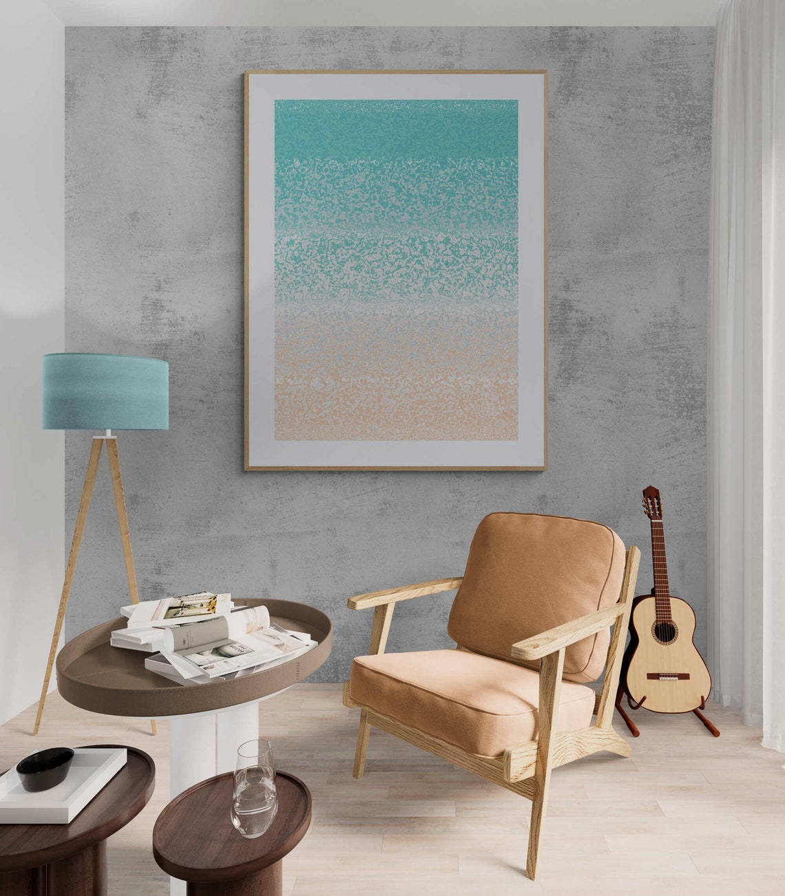Teal to Peach Ombre Speckled Gradient Abstract Color Fade Print - Image 7