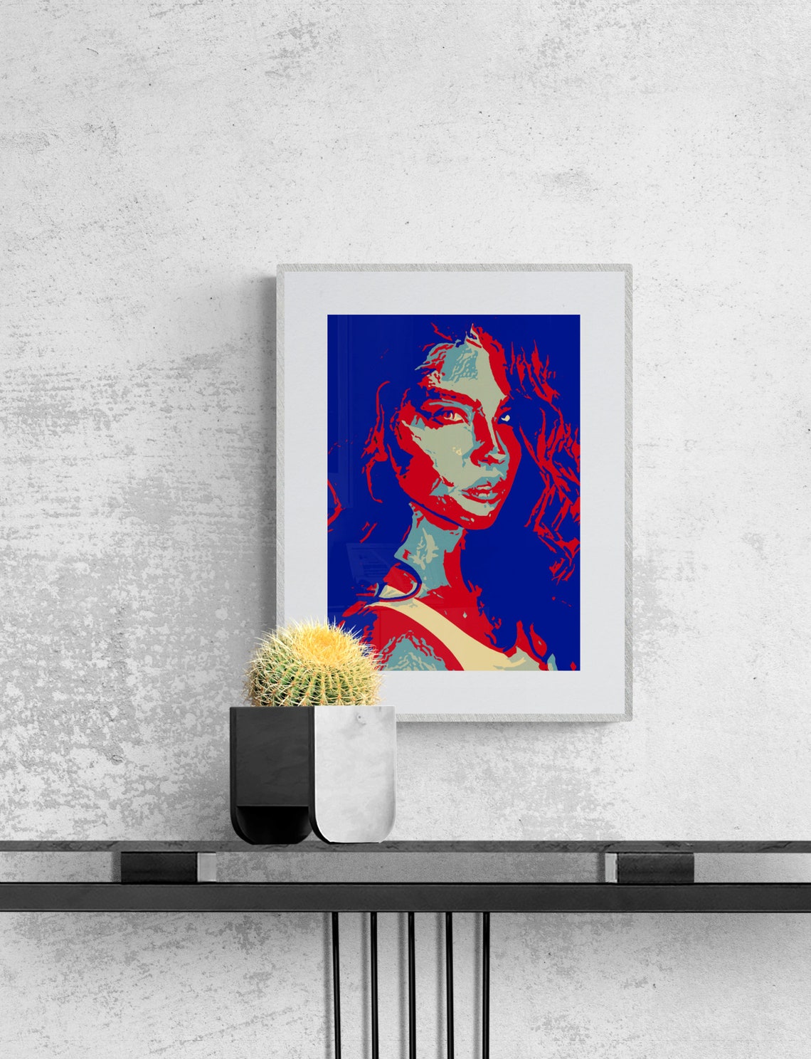 Dramatic Woman Portrait in Red and Blue Pop Art Style Poster Art - Image 3