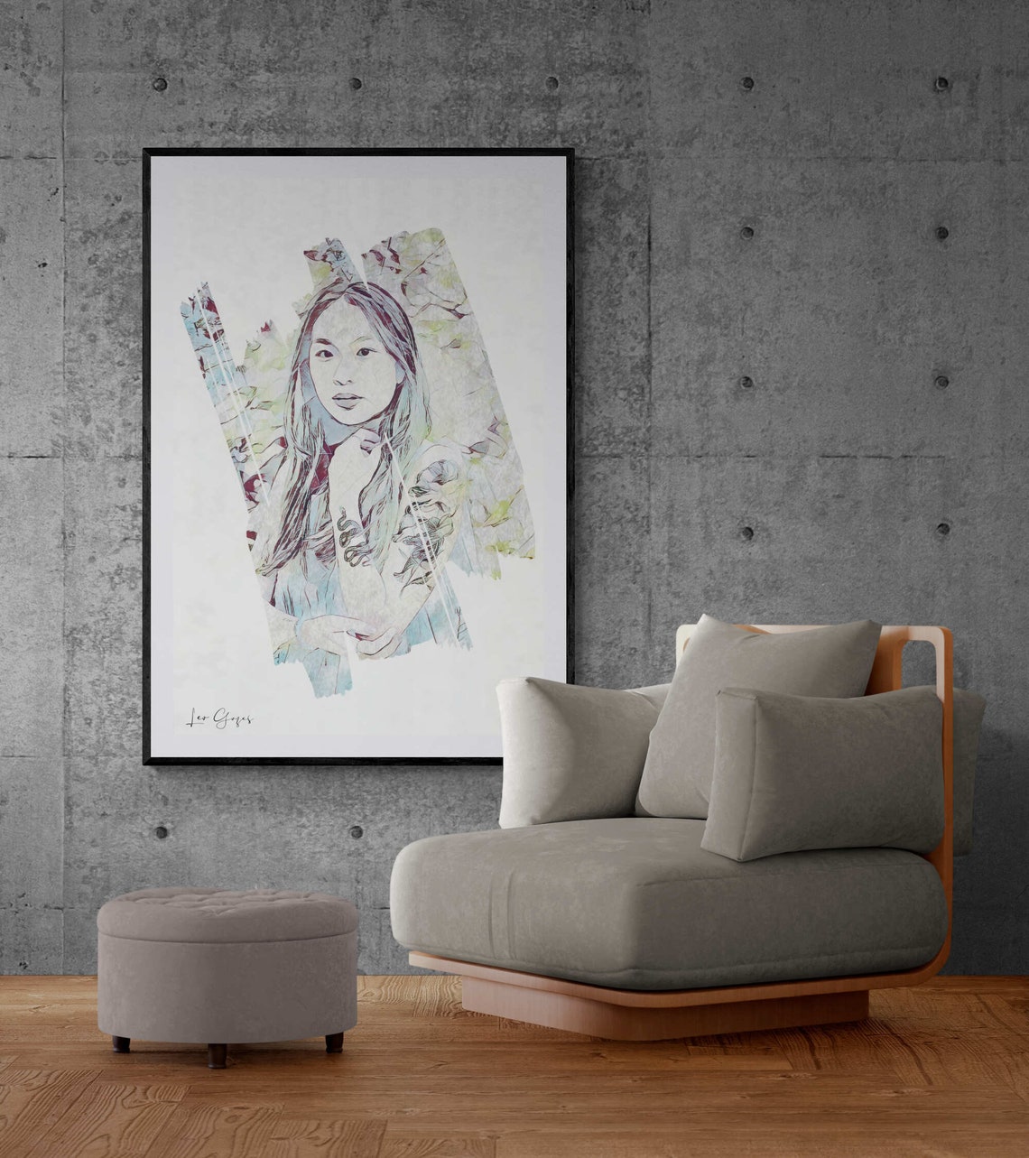Tattooed Asian Woman Portrait Wall Art Print Asian Woman With Tattoos Painting Modern Large Living Room Poster Entry Hall Art Lobby - Image 4