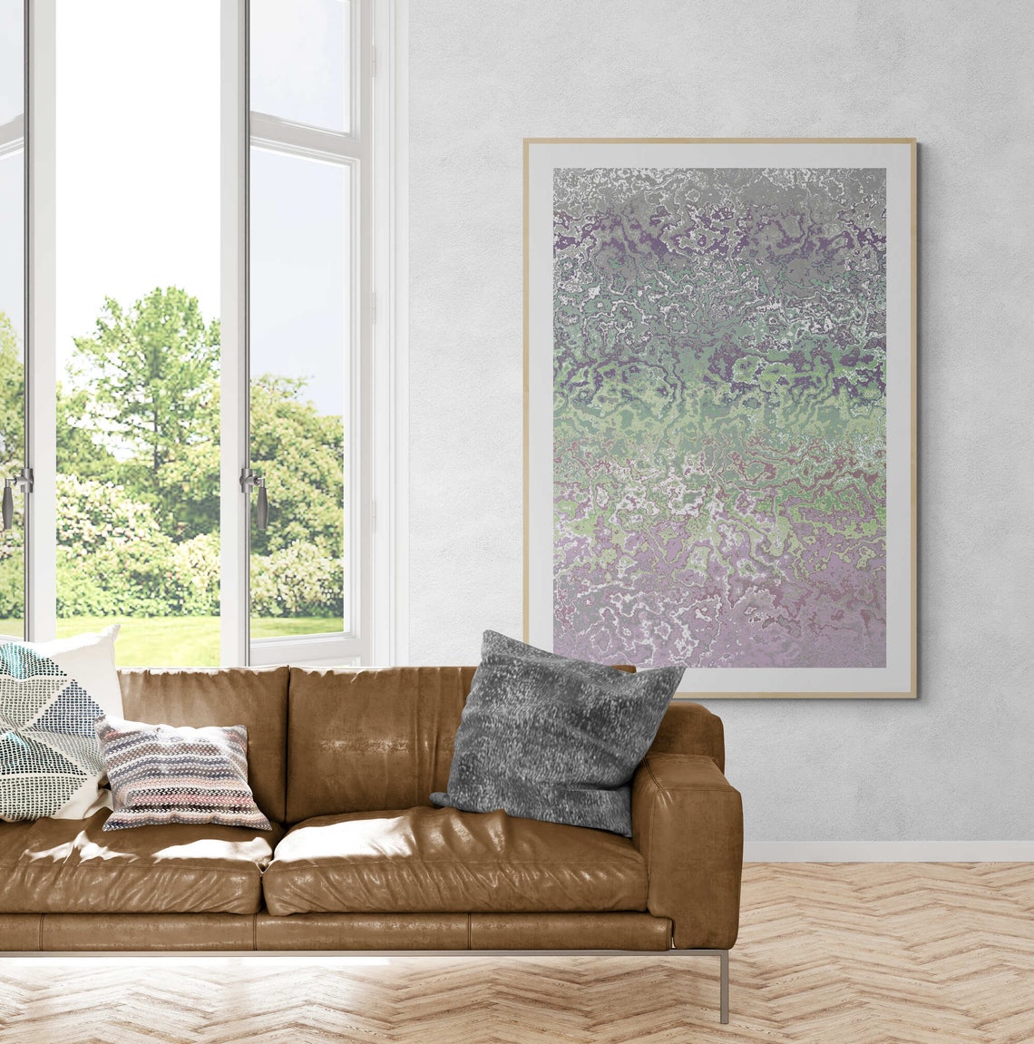 Sage Green Lavender and Purple Marble Watercolor Abstract Print - Image 2
