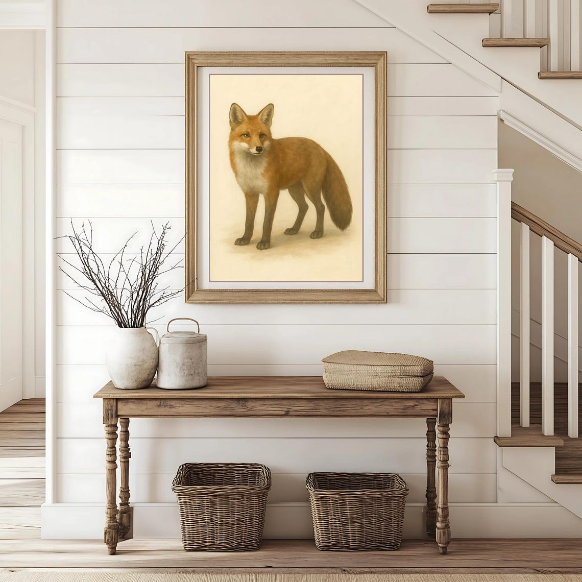 Red Fox Standing Realistic Wildlife Painting Vintage Neutral Poster
