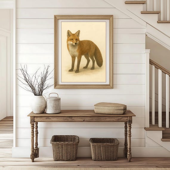Rustic Animal Art Fox Illustration Nature Decor Wildlife Wall Home Gift For Lovers Vintage Forrest