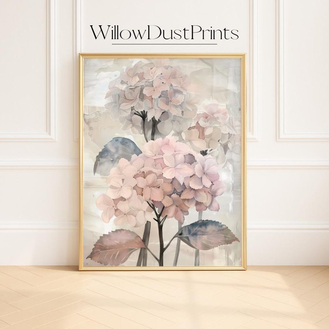 Blush Hydrangea Clusters Soft Watercolor Romantic Floral Poster