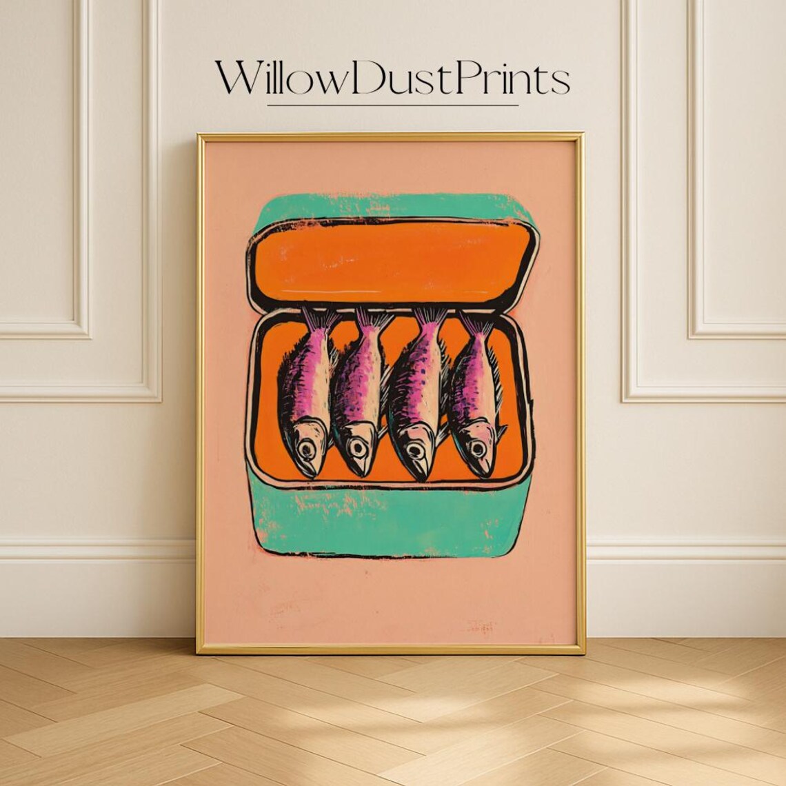 Sardine Tin Wall Art Colorful Fish Pop For Kitchen Decor Bold And Fun Whimsical Food Illustration Retro Gift