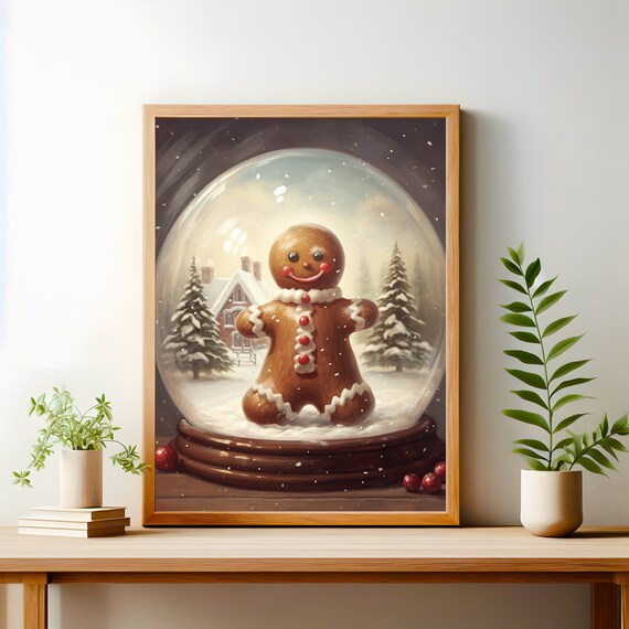 Gingerbread Man Snow Globe Christmas Village Cute Holiday Poster