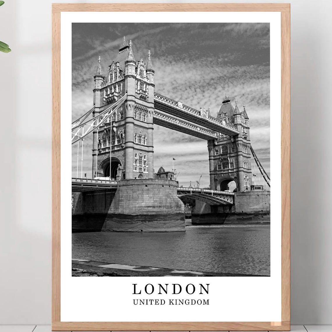 London Tower Bridge Thames River Black And White Landmark Poster
