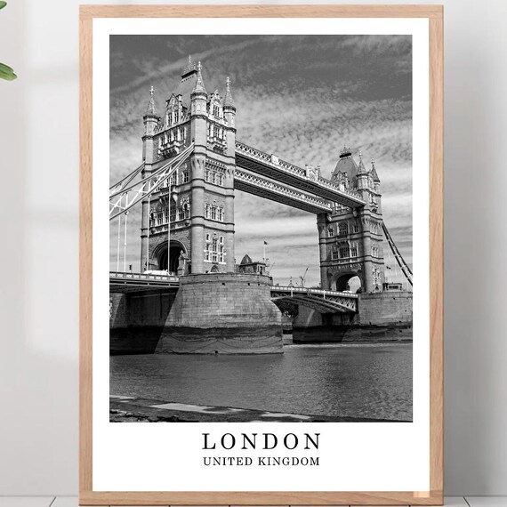 London Tower Bridge Thames River Black And White Landmark Poster