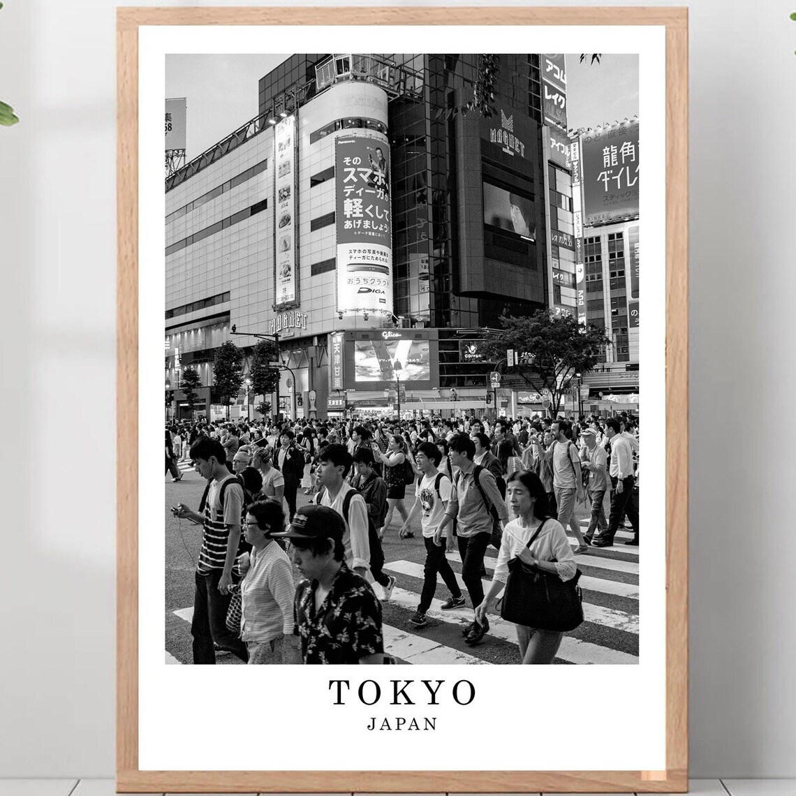 Tokyo Shibuya Crossing Crowd Night Street Black and White Poster