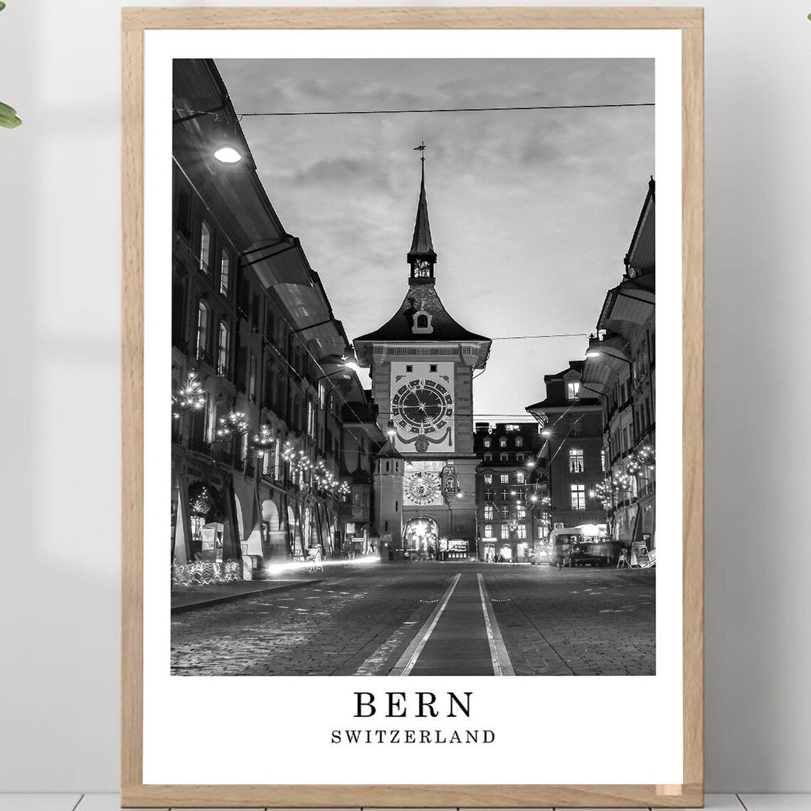 Bern Travel Poster, Minimalist Black and White City Art