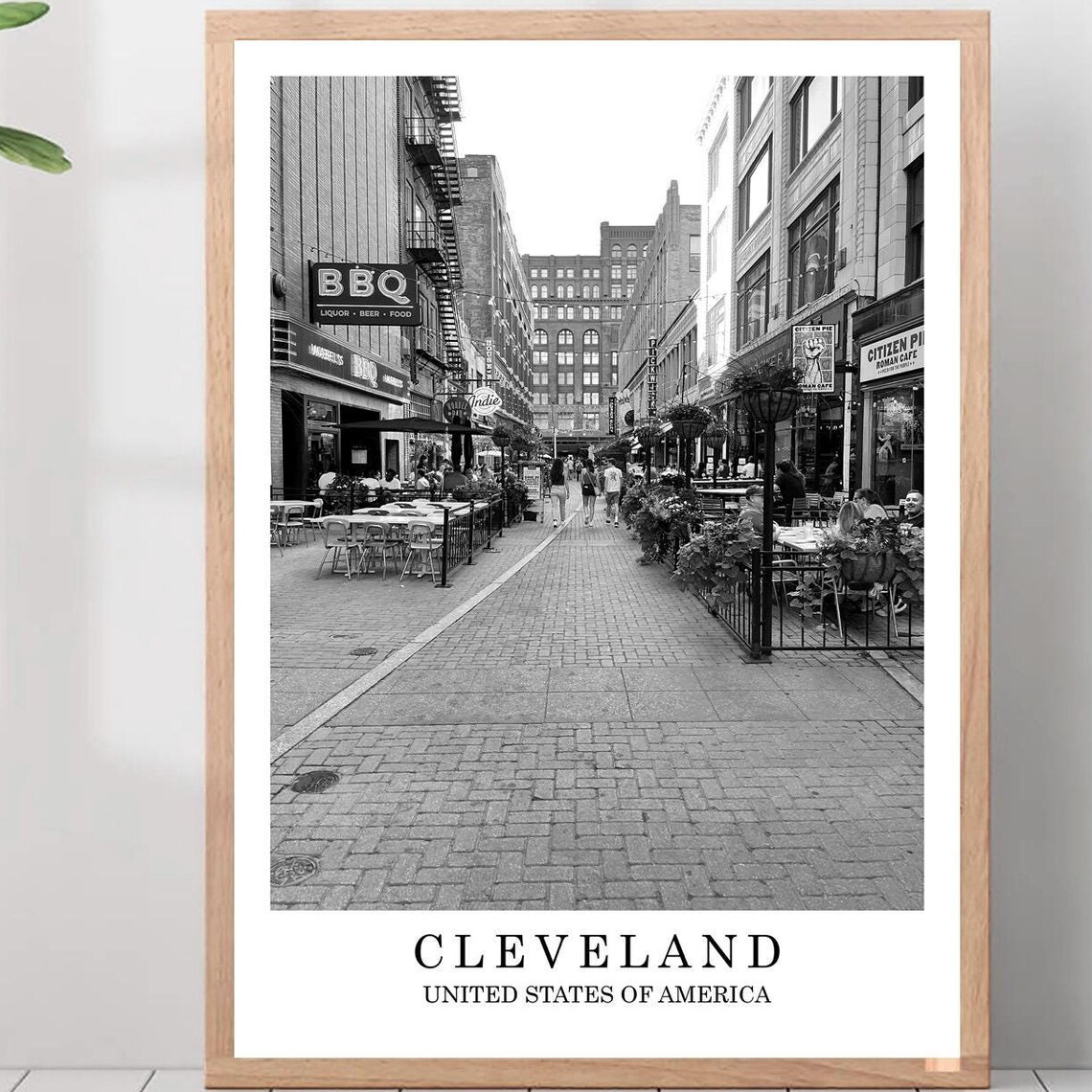 Cleveland Ohio Restaurant District Street Black And White Photo Poster