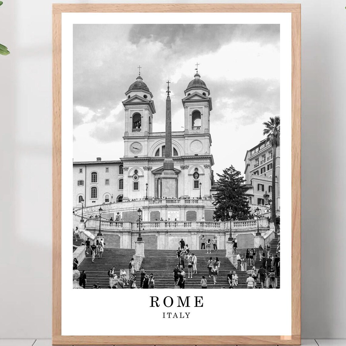 Rome Spanish Steps and Trinita dei Monti Church Black White Poster