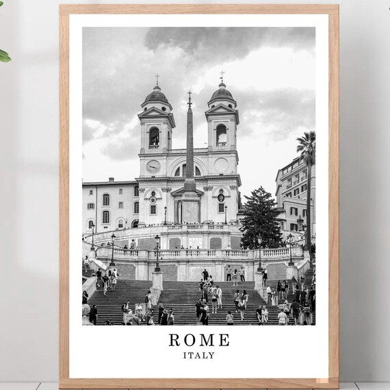 Rome Spanish Steps and Trinita dei Monti Church Black White Poster