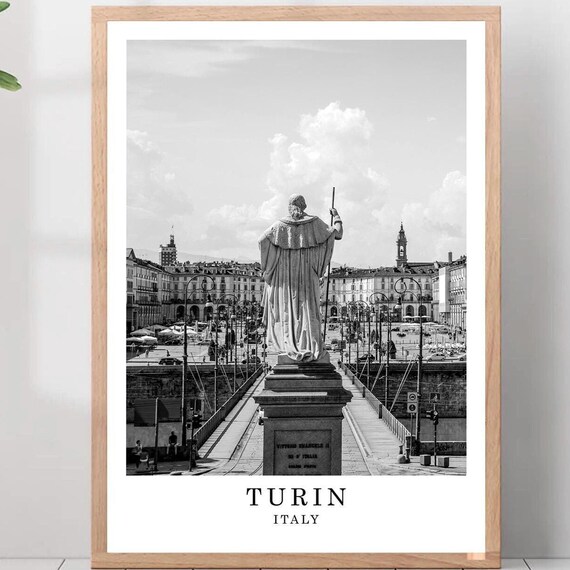 Turin Vittorio Emanuele II Statue Bridge Italy Black White Poster