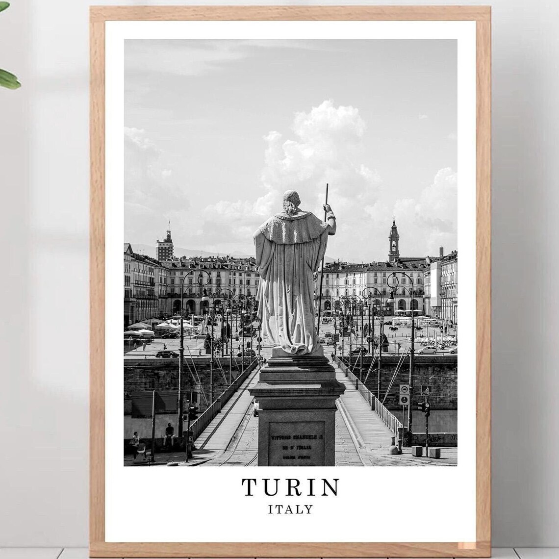 Turin Vittorio Emanuele II Statue Bridge Italy Black White Poster