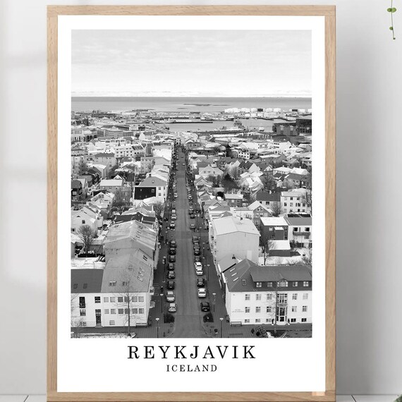 Reykjavik Downtown Aerial View Toward The Harbor Iceland Travel Poster