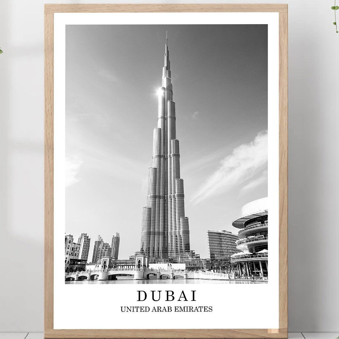 Dubai Burj Khalifa Travel Poster, Black And White