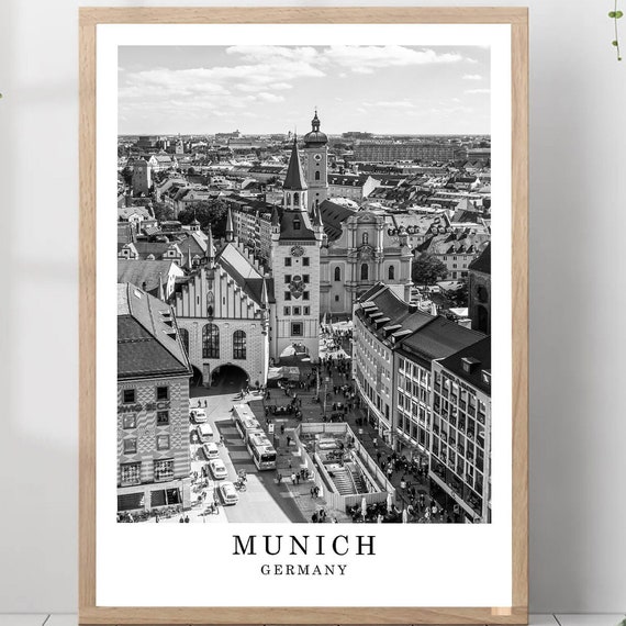 Munich Black And White Travel Poster, City Landmark
