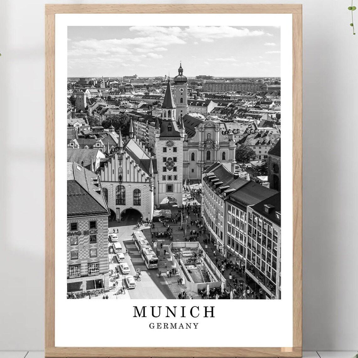 Munich Black And White Travel Poster, City Landmark